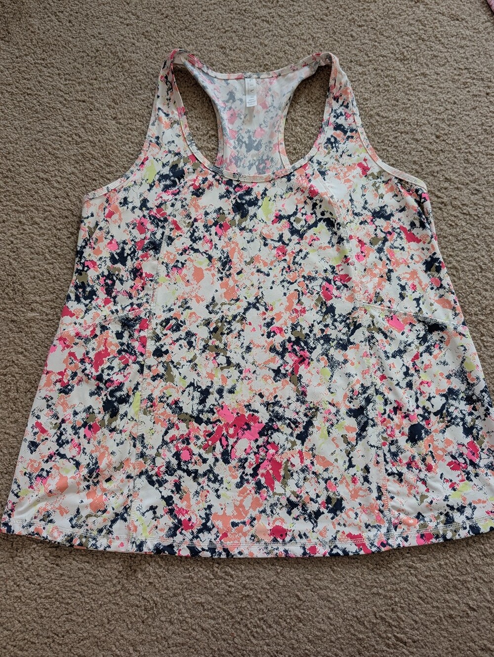 Livi By Lane Bryant White Multi Floral Racerback Tank